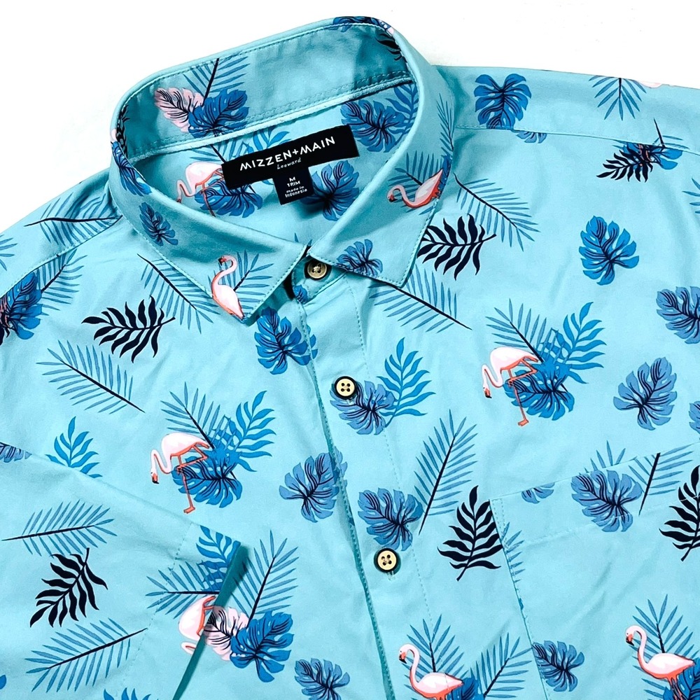 Mizzen Main Leeward Trim Fit Button Down Shirt Men's M Tropical Flamingo Preppy